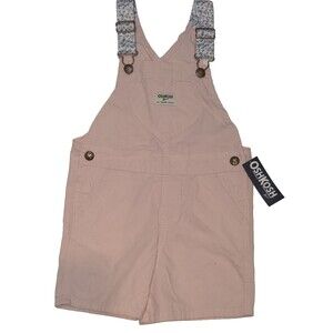 OshKosh B'gosh Vestbak Pale Pink Bib Shorts Overalls Size 5T Heart Pocket NEW